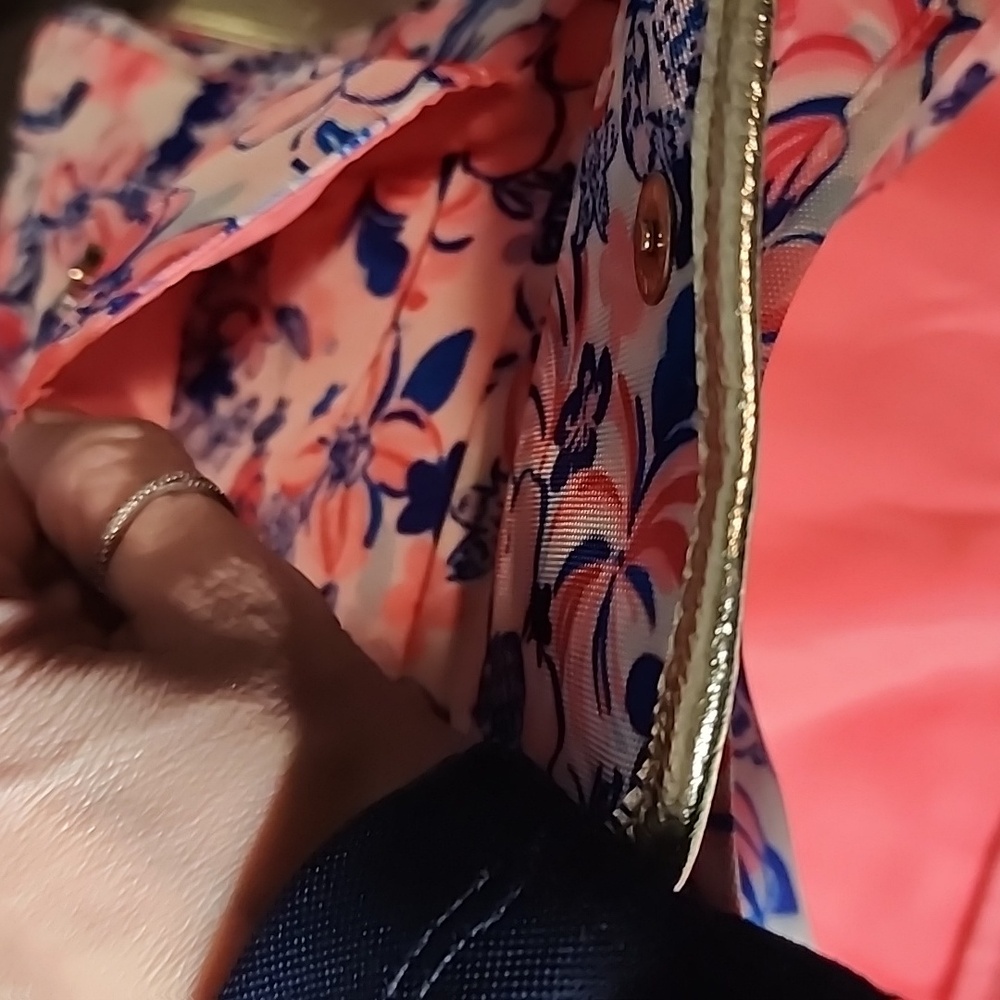 Lilly Pulitzer Pink and Blue Floral Bag with Gold Straps- NWOT - Picture 10 of 11